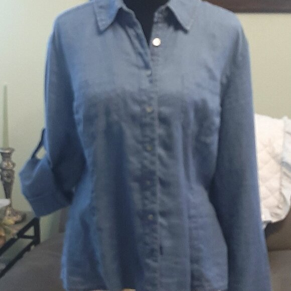 Tommy Hilfiger 100% Linen Denim Button Down Shirt - Picture 2 of 8